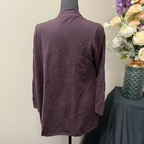 J.Jill Plum Open Front Cardigan Petite Large Soft Knit Pocket Sweater Fall - Picture 3 of 8